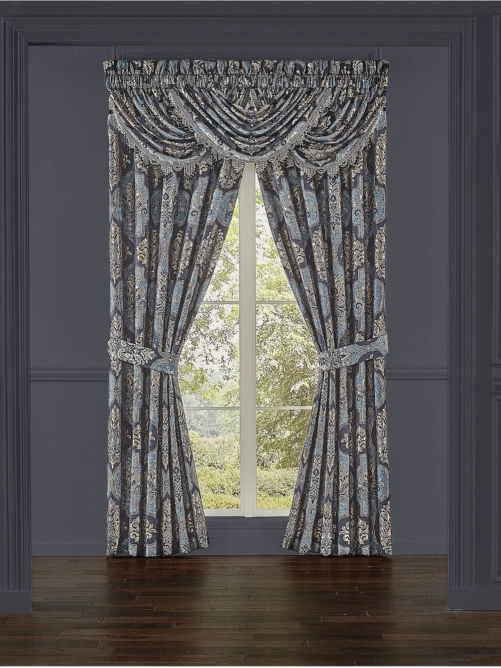 J. Queen New York Five Queens Court Manila Set of 2 Window Curtain Panels, Blue
